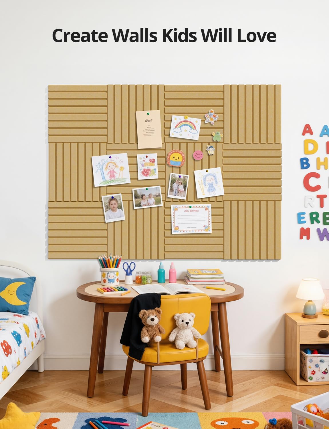 Kuchoow Large Felt Bulletin Board Cork Tiles for Wall Office Decor Brown Memo...