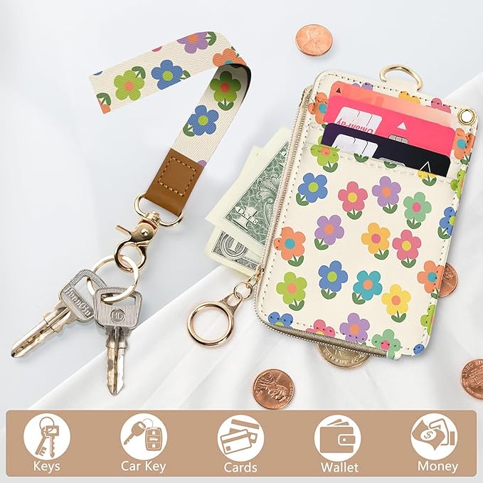 bolimoss 2-in-1 ID Badge Holder & Lanyard Wallet, Cute Floral Lanyard - Image 2