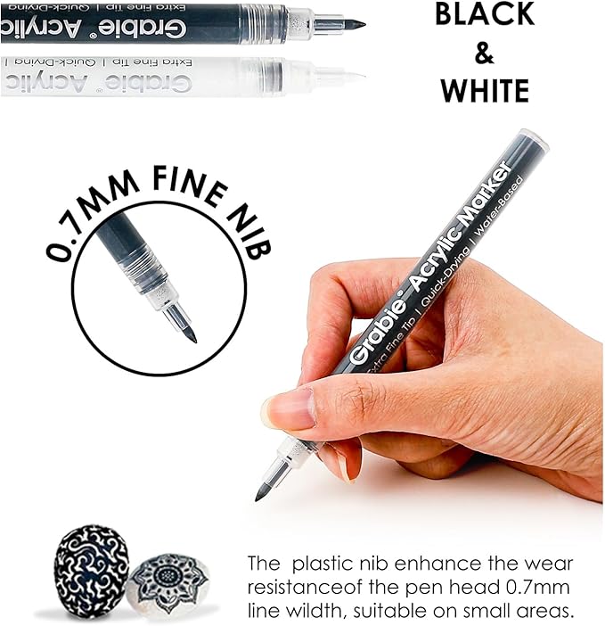 Grabie Black & White Extra Fine Tip Acrylic Paint Marker Set, 6 Pack, 0.7mm - Image 3