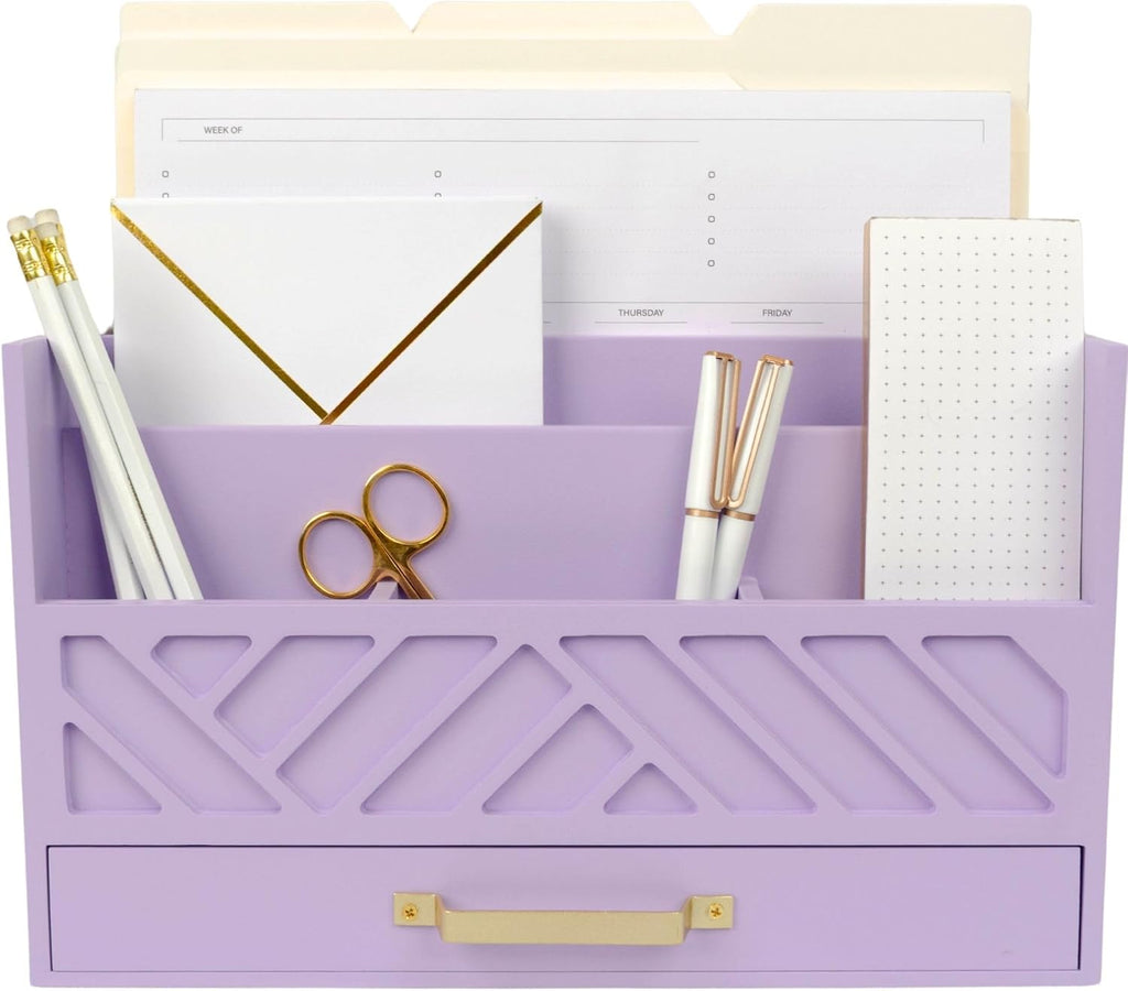 BLU MONACO Purple Mail Organizer Countertop | Wooden Desk Storage