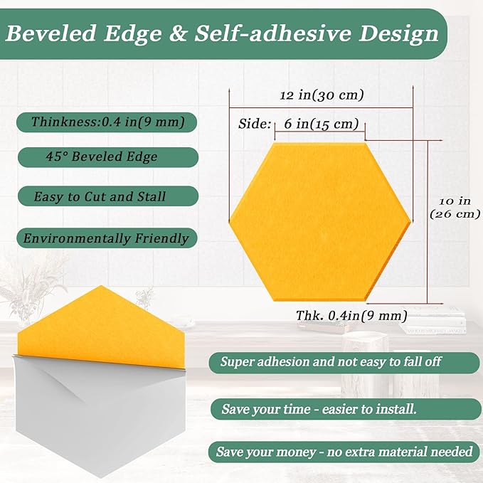 Hexagonal Acoustic Panels-12 Pack High-Density Sound Absorbing Panels - Image 4