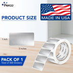 Perco Metallic Silver 1x2 Inch Sticker Labels with Perforation for Easy Tear-Off — 500 Stickers Per Roll — Strong Adhesion, Asset Tags, Tech Labels & Modern Identification — Made in USA