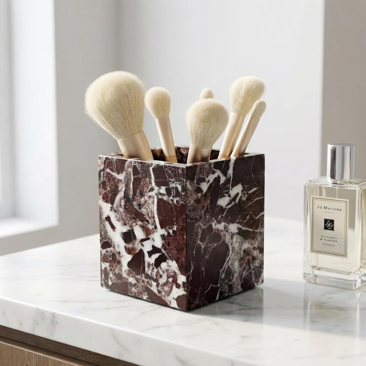Natural Marble Pen Holder, Square Desk Organizer, Marble Toothbrush Holder, M...