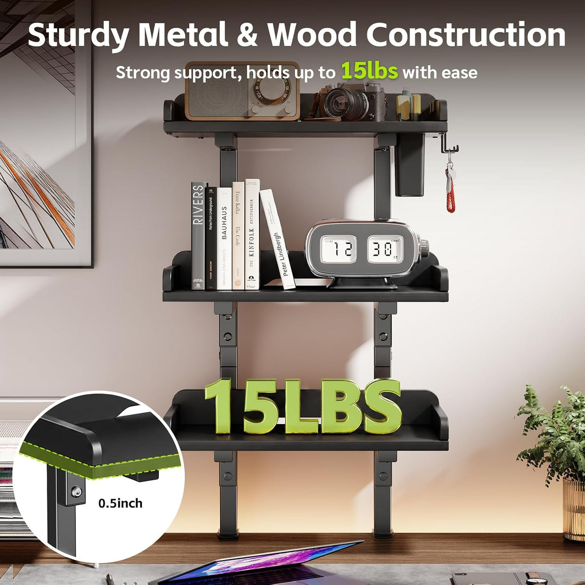 3-Tier Clamp on Wood Desktop Shelf, Adjustable Height Office Desk Organizer