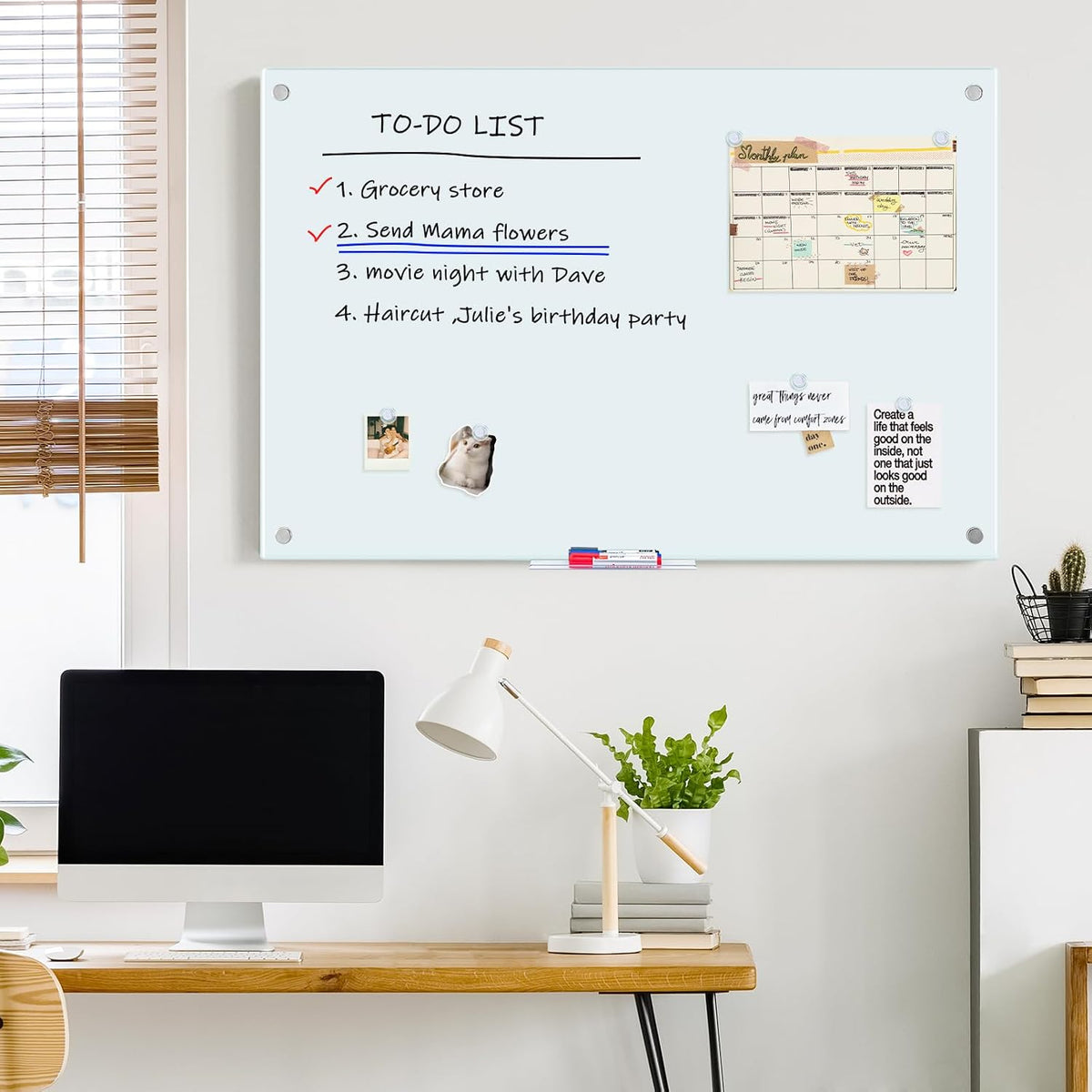 Maxtek Magnetic Glass Whiteboard 48 x 36 in, Frameless Glass Board for Wall