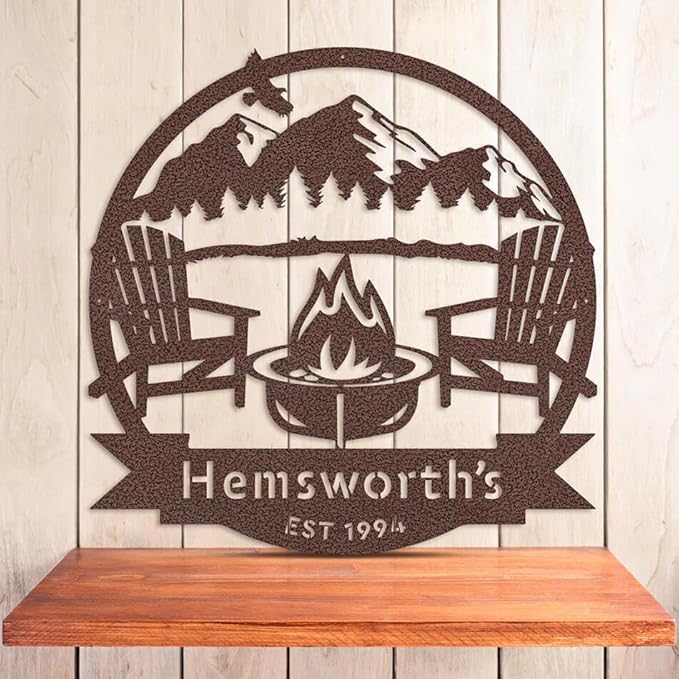 RealSteel Personalized Mountain Campfire Monogram Metal Sign – Custom Family - Image 2