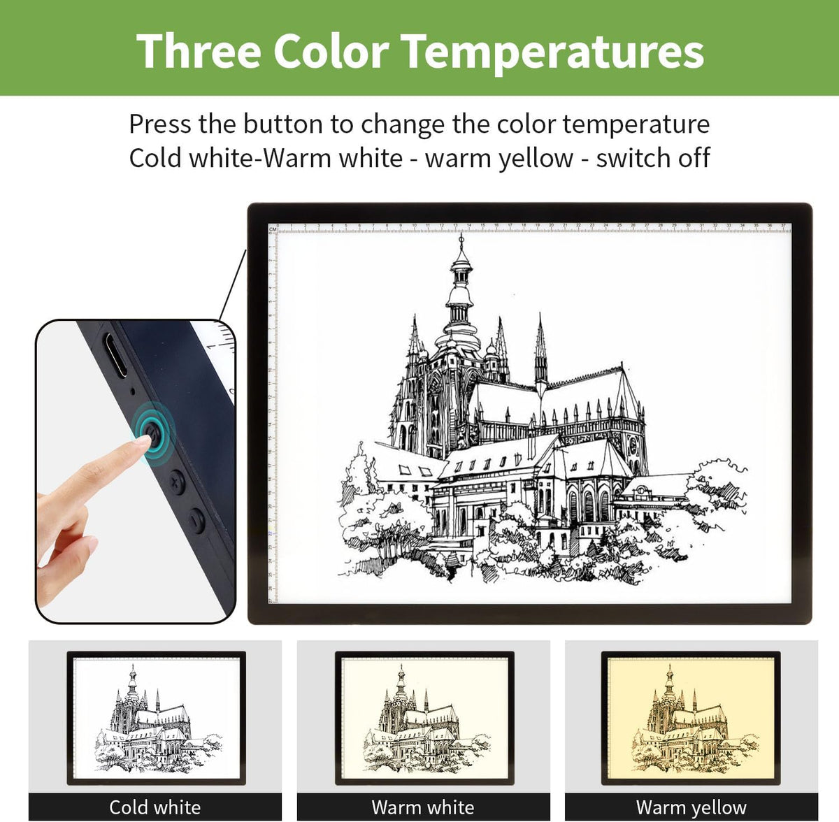 zocelight a3 rechargeable light box with stand/clips,led light, side view