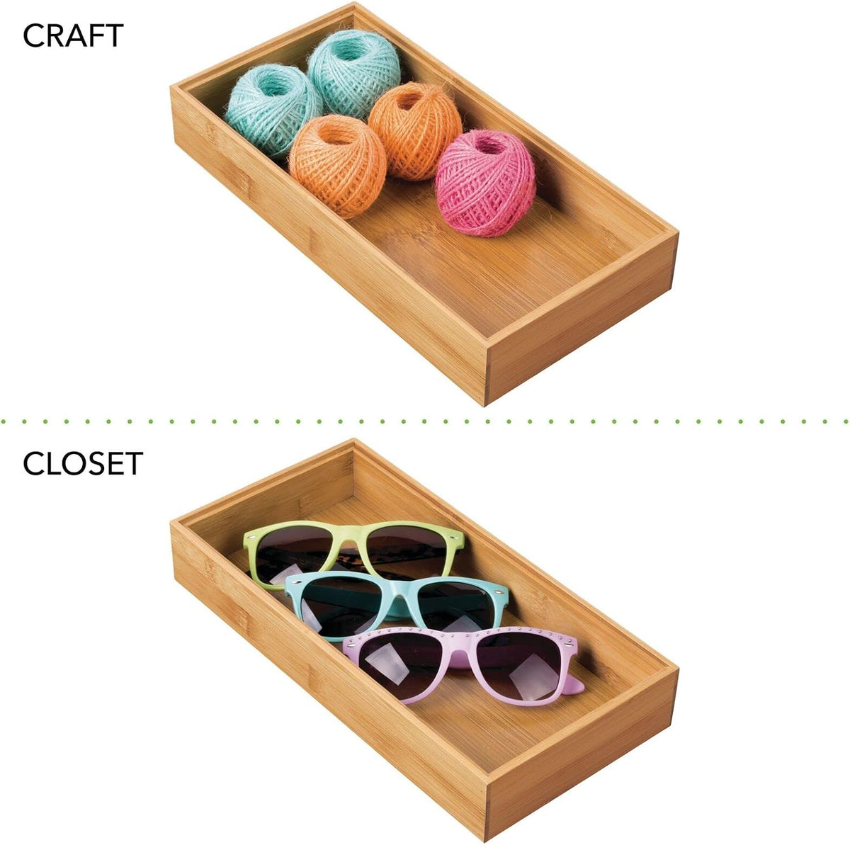 mDesign Wooden Bamboo Drawer Organizer - 12" Long Stackable Storage Box ...