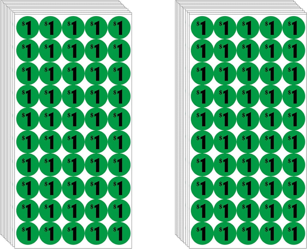 DUGUTUL 1000 pcs $1 Color-Coded Price Stickers for Garage Sale and Flea Market, 3/4" Diameter - Bold Fonts, Clear Visibility, High Visibility, Easy Organization