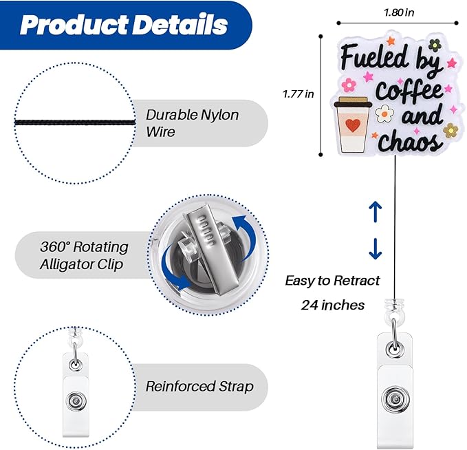 Fueled by Coffee and Chaos Funny Badge Reel | Retractable ID Card Badge Holder - Image 3