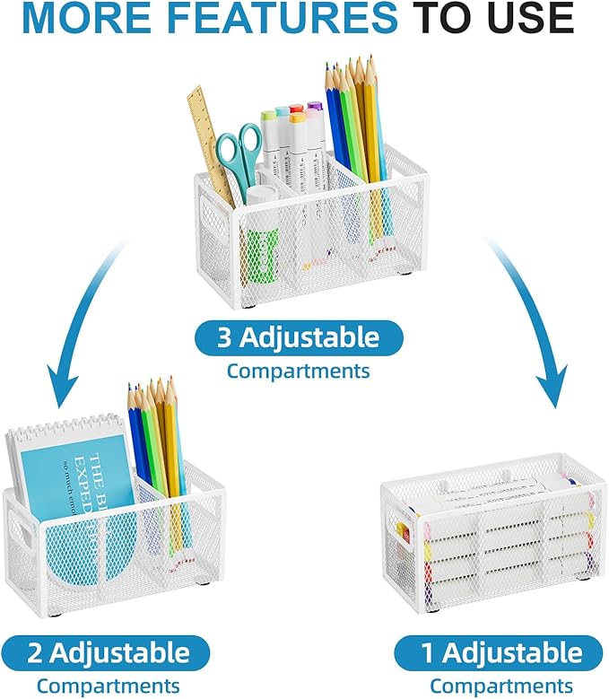 Marbrasse Mesh Pen Holder for Desk, Pencil Holder Desk Organizer 3 Adjustable - Image 3