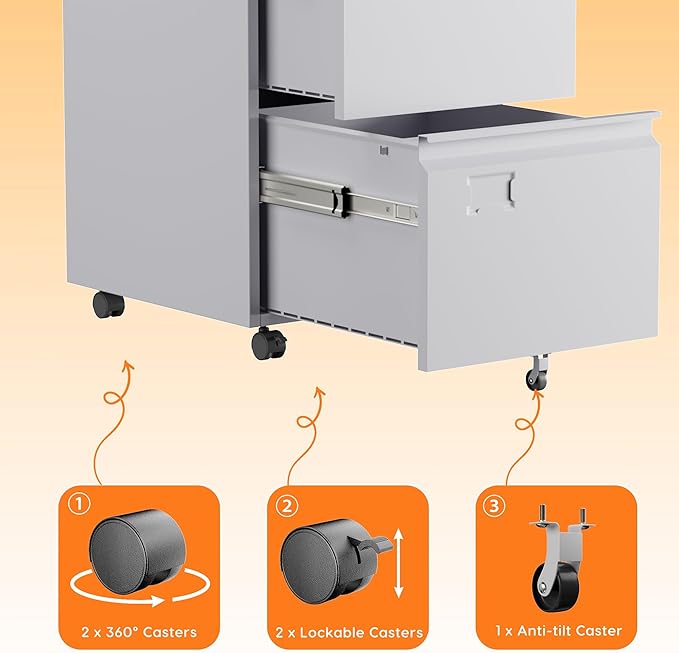 SUXXAN 2 Drawers Mobile File Cabinet, Metal Under Desk Cabinet - Image 7