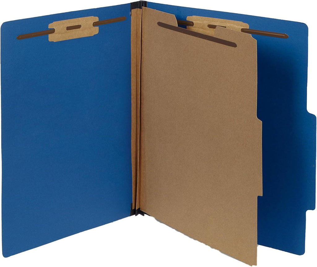 Blue Summit Supplies 10 Dark Blue Classification Folders, 1 Divider, Letter | Heavy duty 25pt dark blue pressboard, 1 divider, 2 in expansion, 2 prong, medical files and office reports