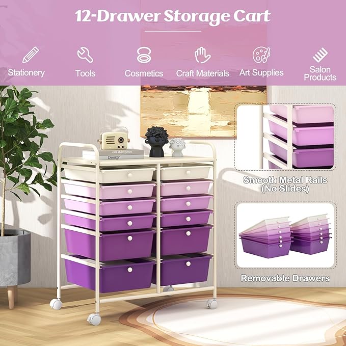 LDAILY 12 Drawer Rolling Storage Cart, Craft Cart Organizer on Wheels - Image 5