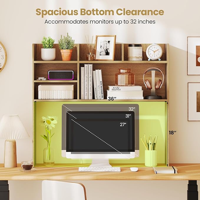 Tangkula Desktop Bookshelf for Computer Up to 32”, 37” Countertop Storage Hutch - Image 6