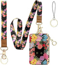 bolimoss Black Cat Flower Lanyard Wallet, Pu Leather Women Zid ID Case by BOLIMOSS