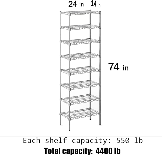 Regal Altair 14" Deep x 24" Wide x 74" Height Wire Shelving Kit | 8-Tier | NSF - Image 3