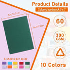 Guakicae 60 Sheets 10 Assorted Colors Cardstock 5 x 7 Craft Paper, 300gsm/110lb - Image 2