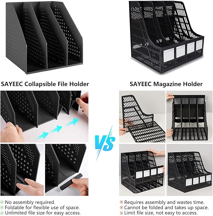 SAYEEC 1Pcs Collapsible Plastic Magazine File Holder Vertical Binder Storage - Image 6