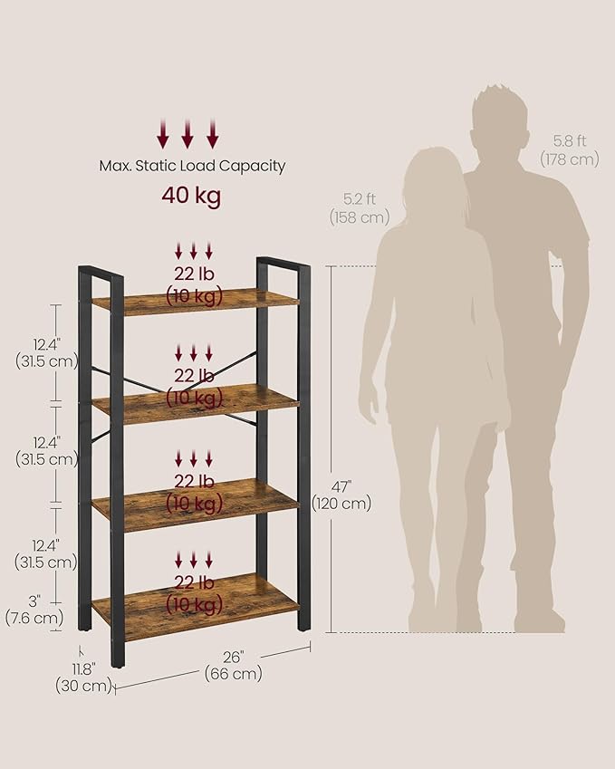 VASAGLE 4-Tier Bookshelf, Bookcase - Image 3