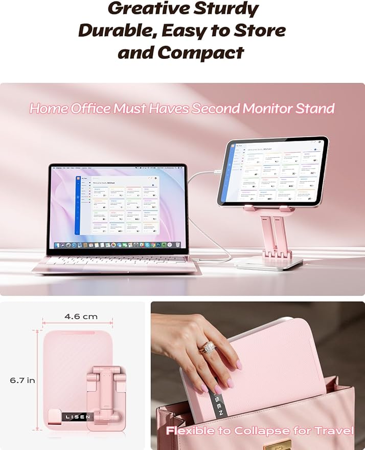 LISEN Pink Desk Accessories for iPad Office Supplies Desk Decor for Women - Image 3