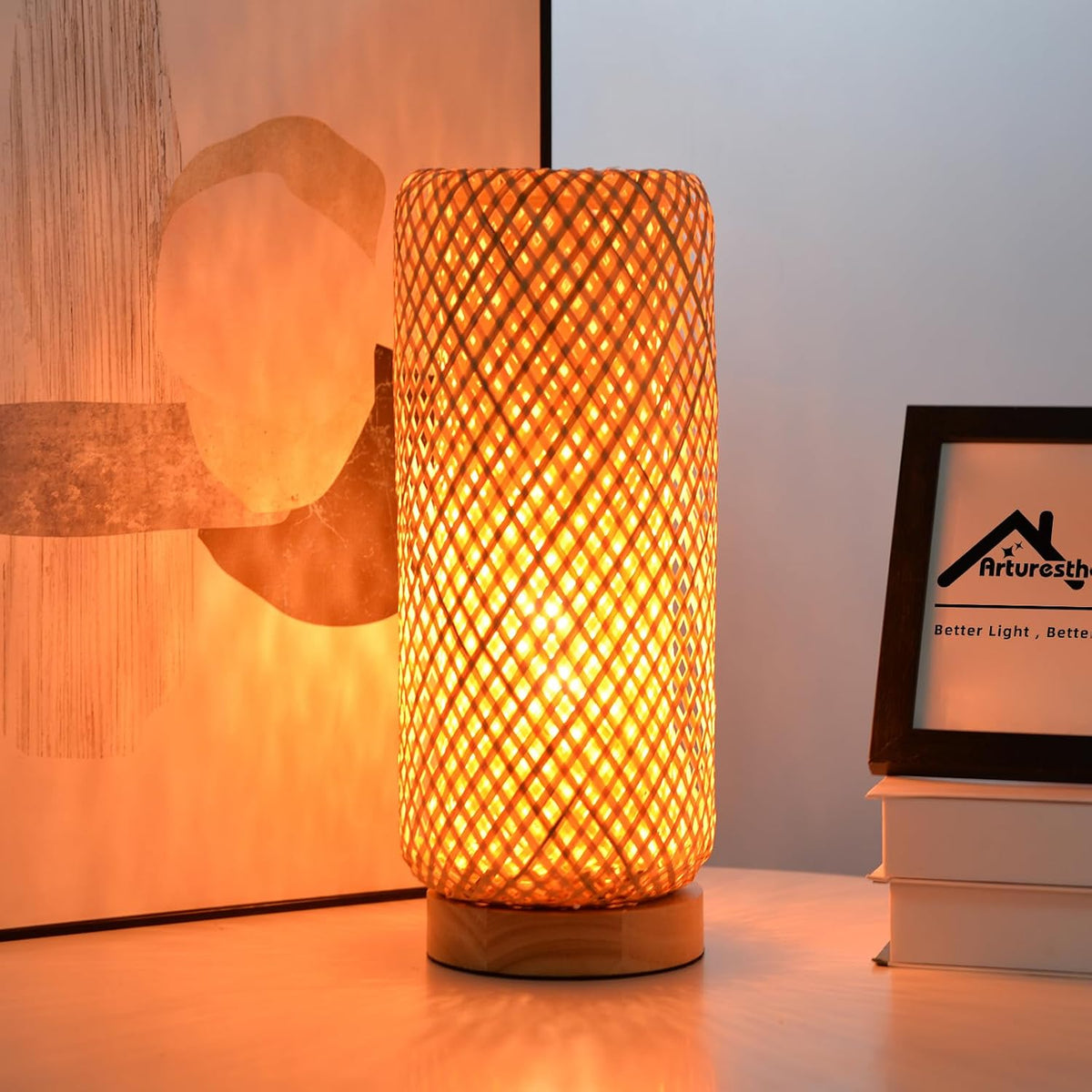 Arturesthome Bamboo Table Lamps with Shade, Rustic Farmhouse Boho Coastal Des...