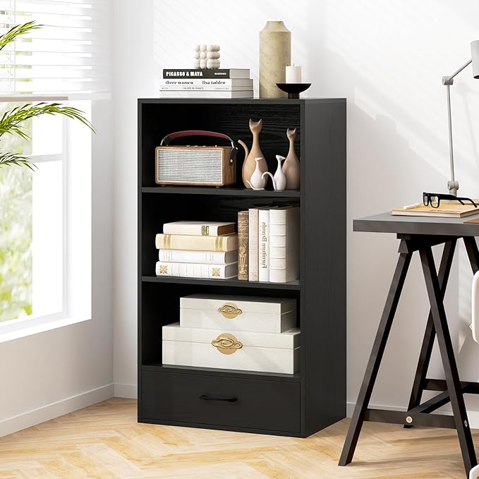 LOKO 4-Tier Bookcase with Storage Drawer, Modern Organizer Display Storage - Image 5
