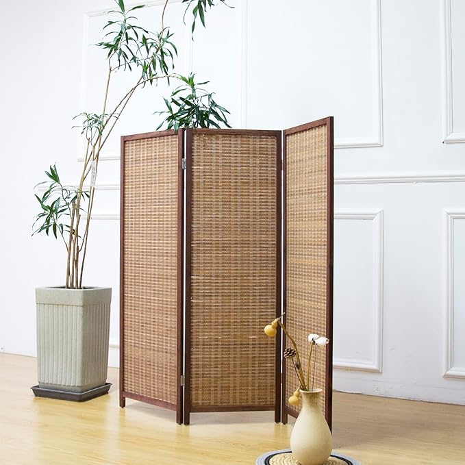 Furnnylane 3 Panel Short Room Divider Screen, Small Bamboo Panel Divider by Furnnylane