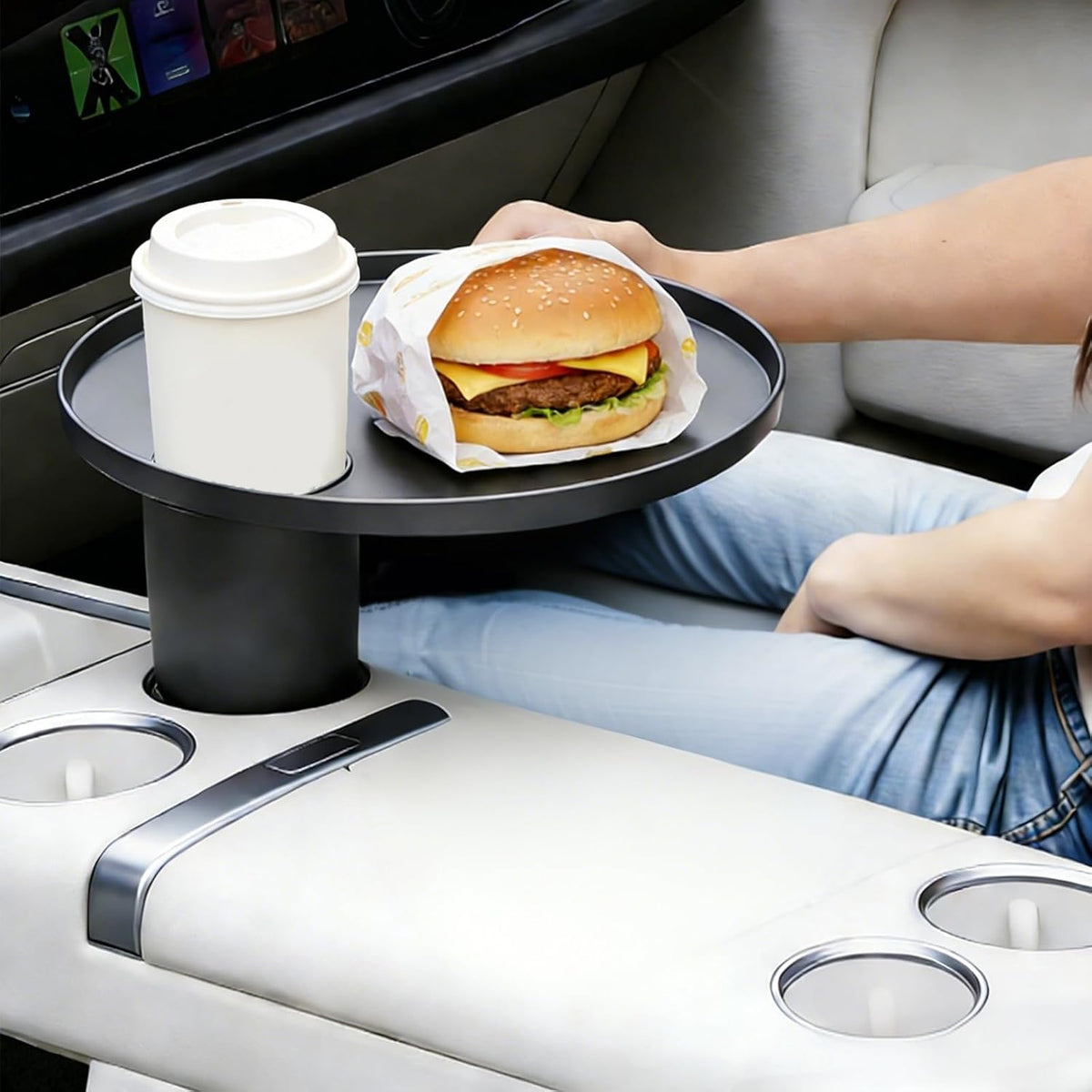 Car Tray 360° Rotating Cup Holder Table Organizer for Car Center Console Car ...