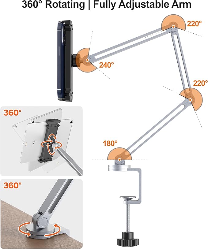 YICOSUN Tablet Arm Mount with Super Grip, Adjustable Foldable Holder & Heavy - Image 2