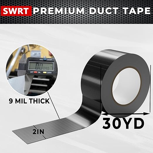 SWRT 9 Mil 5-Pack Black Heavy Duty Duct Tape Strong Adhesive, 2 in x 30 YD Duct - Image 2