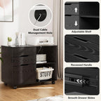 dumos 3 drawer rolling file cabinet, wood printer showing dimensions