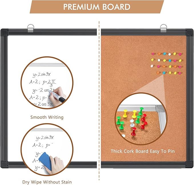 maxtek Combination White Board & Bulletin Cork Board 24 x 18 Whiteboard Magnetic - Image 7