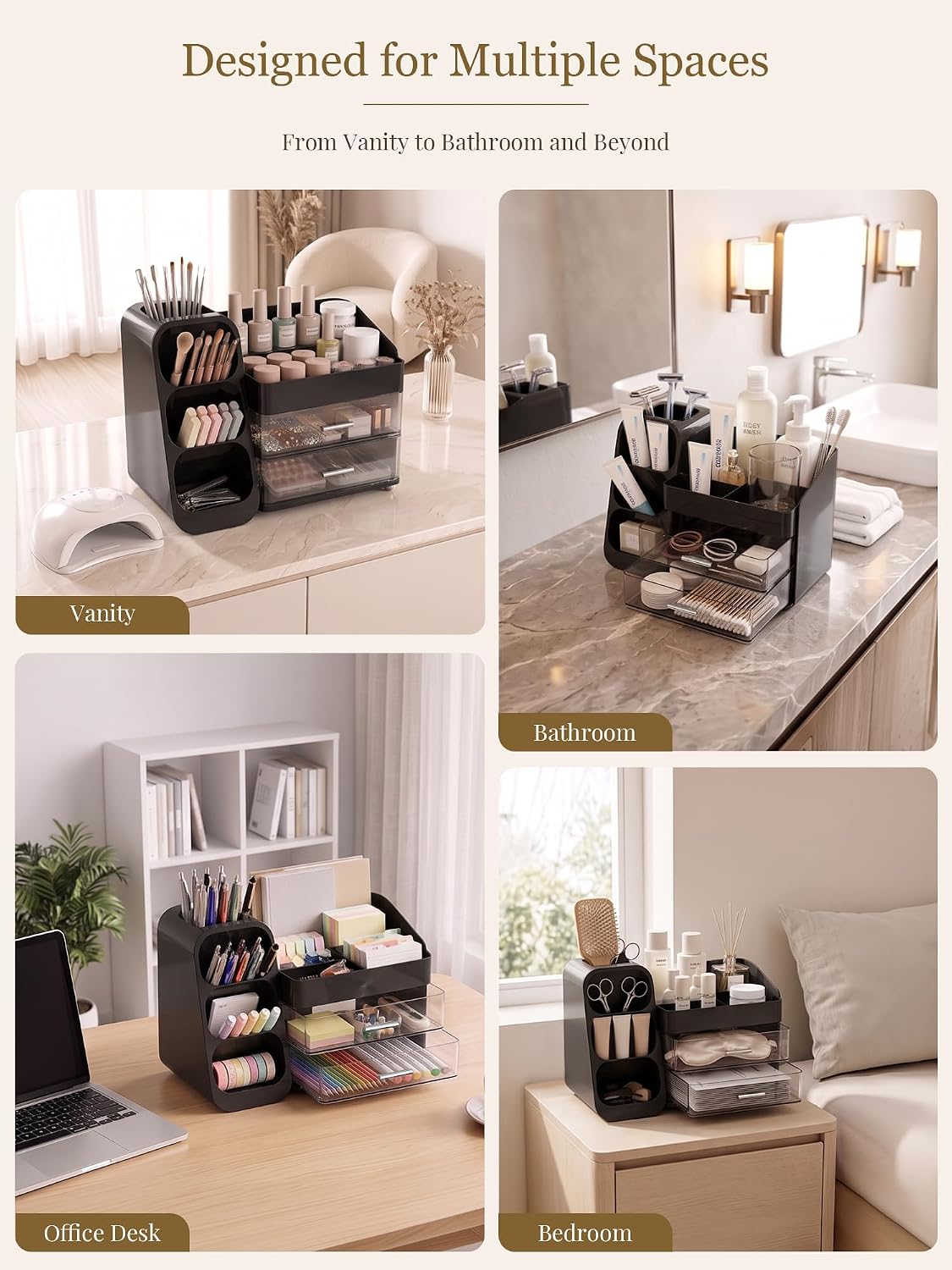 Booklov Large Makeup Organizer for Vanity Countertop, Black