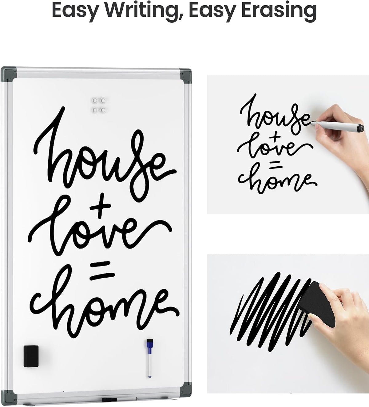 VUSIGN Magnetic White Board Kit for Wall 36" x 24", 1 Dry Eraser &a...