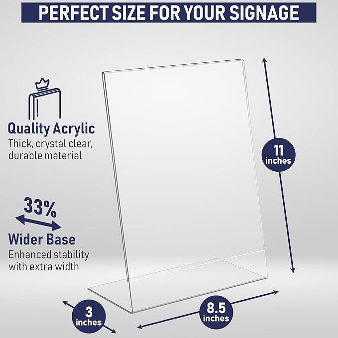 Acrylic Sign Holder 8.5 x 11, Slant Back Display Stand, A-Frame Flyer Display - Image 2
