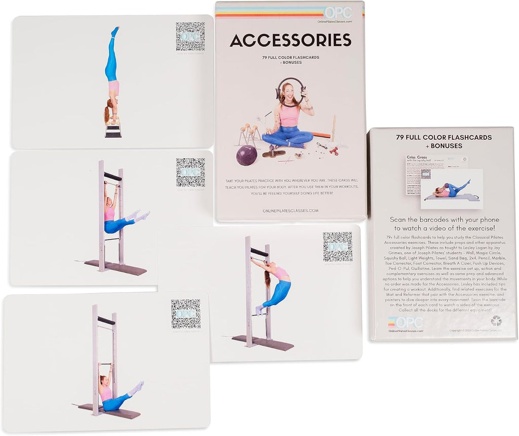 OnlinePilatesClasses Pilates Accessories Flashcards, 79 All-Levels Illustrated