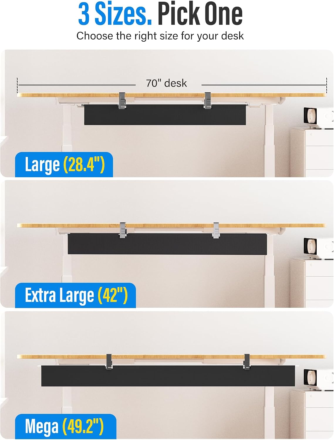 Cinati 49.2" Under Desk Cable Management Tray, Large Fabric Cord Organizer