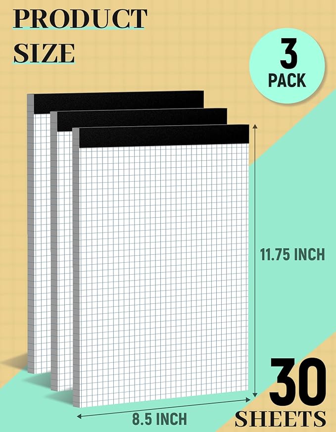 Aidunmis Graph Paper Pads 8.5 x 11, 4x4 Quad Ruled, 3 Pack Grid Paper Pad 8.5 x - Image 2
