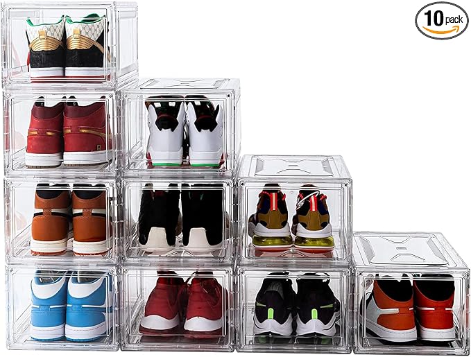 Clear Shoe Boxes Stackable 10 Pack Shoe Storage by KDOR