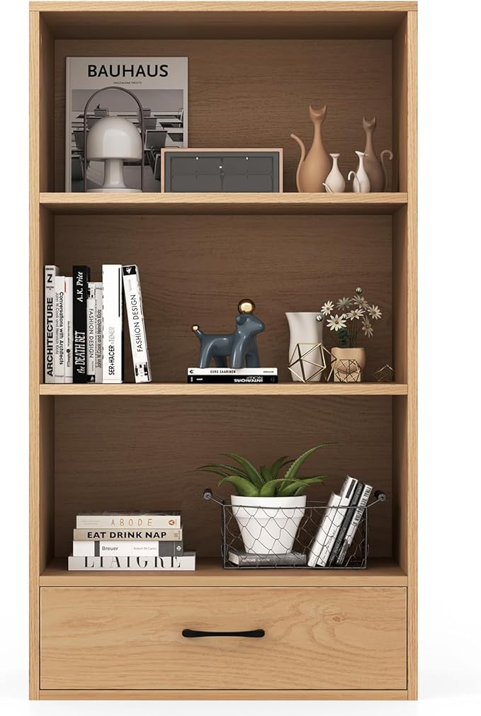 LOKO 4-Tier Bookcase with Storage Drawer, Modern Organizer Display Storage by LOKO