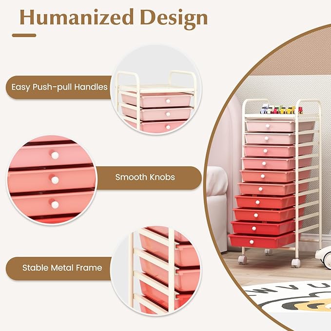 GLACER 10 Drawers Rolling Cart, Storage Cart - Image 6