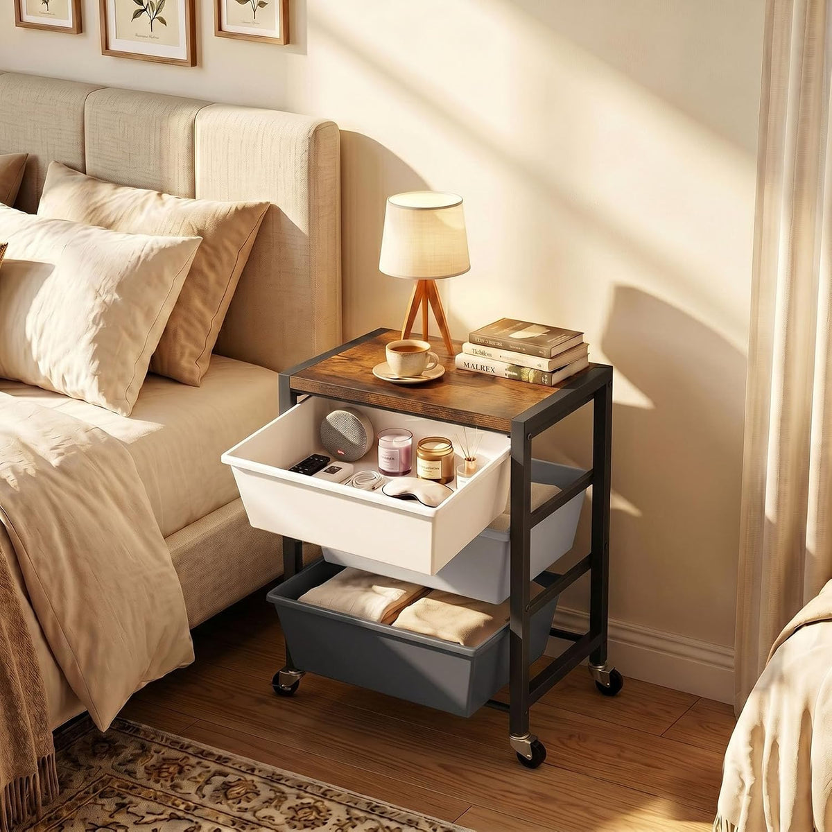 Rolling Cart with 3 Drawers, Plastic Drawer Storage Carts with Lockable Wheel...