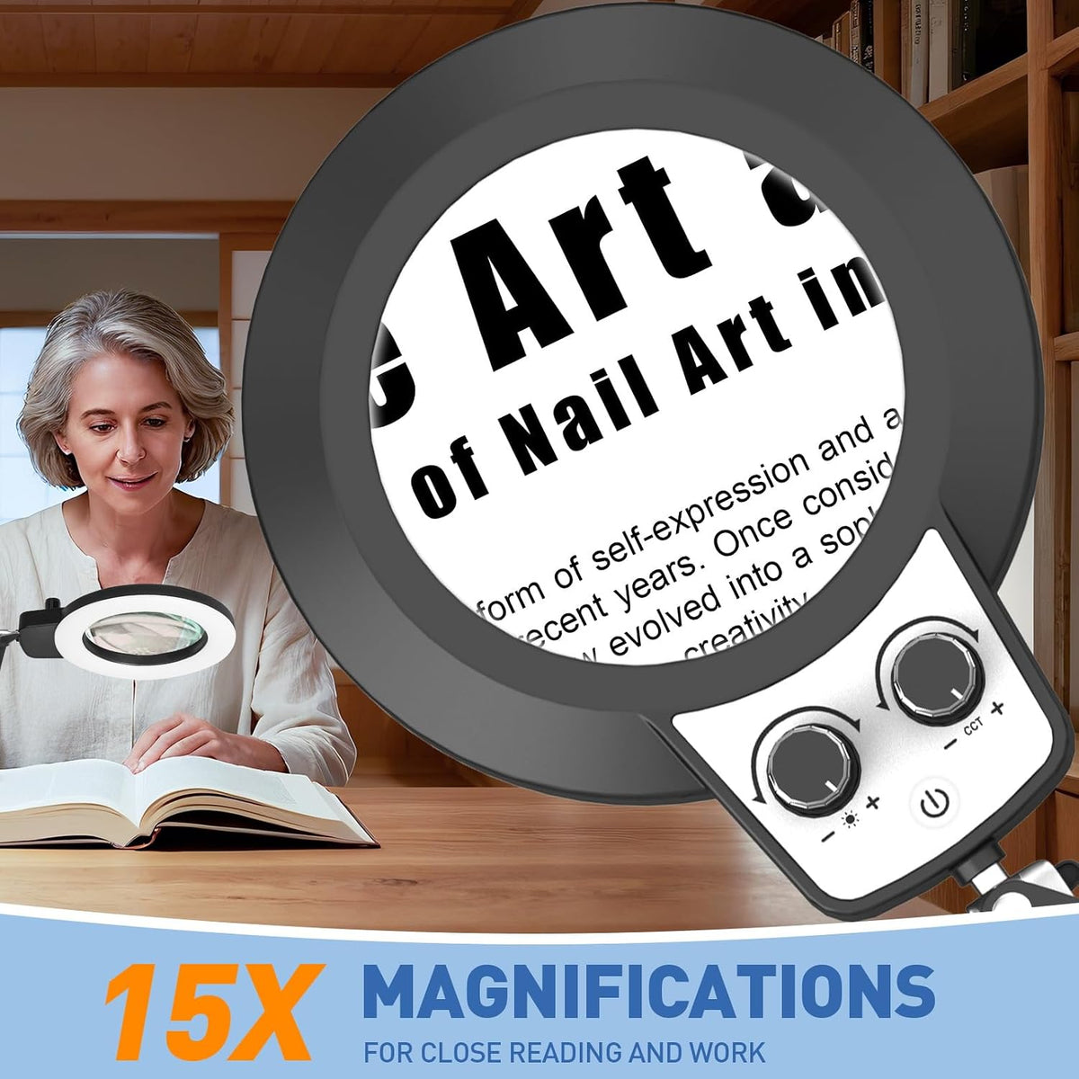HITTI 15X Extra Long Magnifying Glass with Light, Upgrade Infinite Color