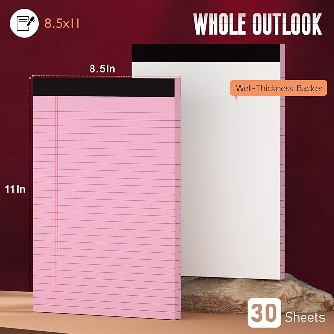 Roneky Pink Legal Pads 8.5 x 11 Wide Ruled Notepads, 3 Pack Note Pads 8.5 x 11 - Image 2