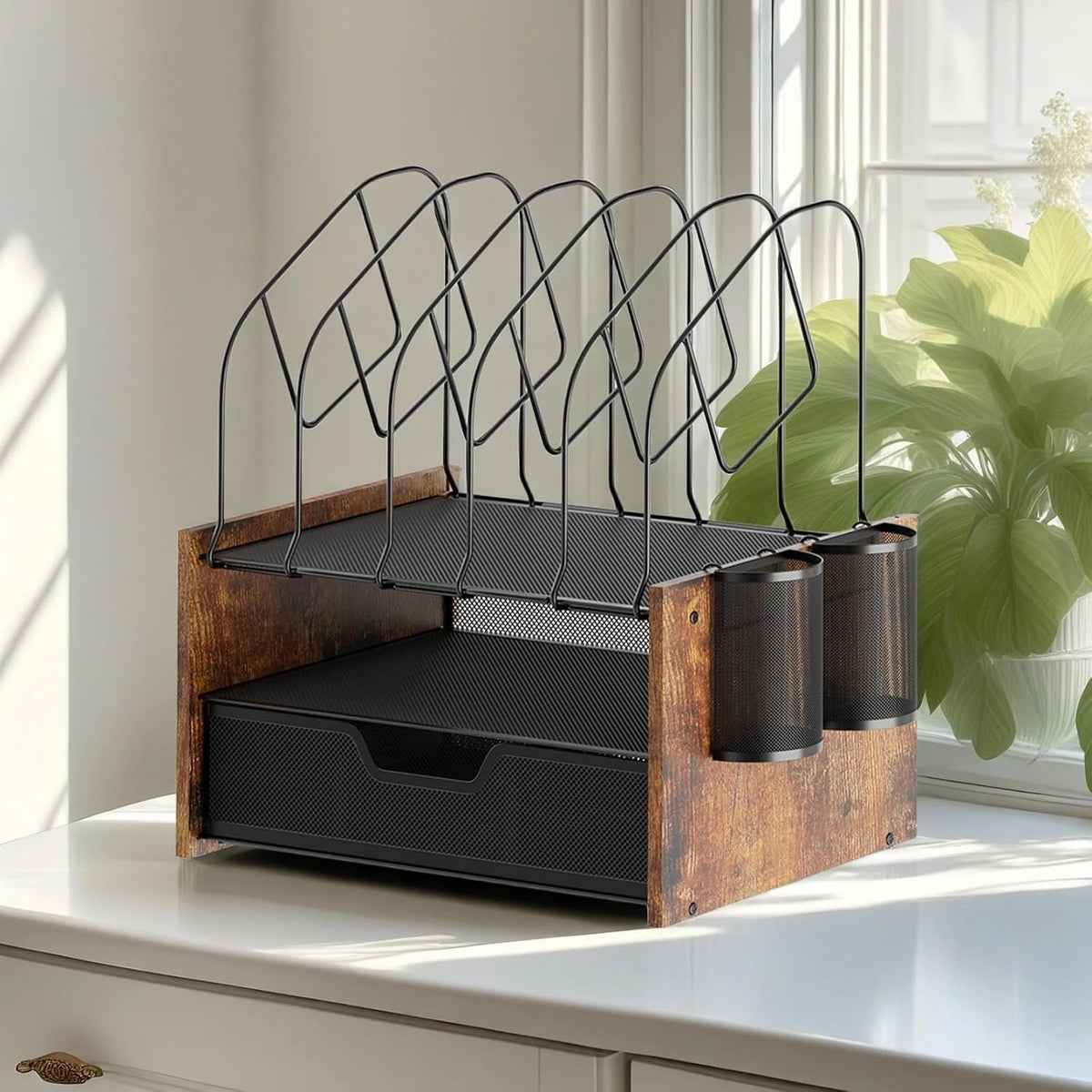 Desk Organizer with Drawer, Desktop File Organizer and Paper Tray Organizer w...