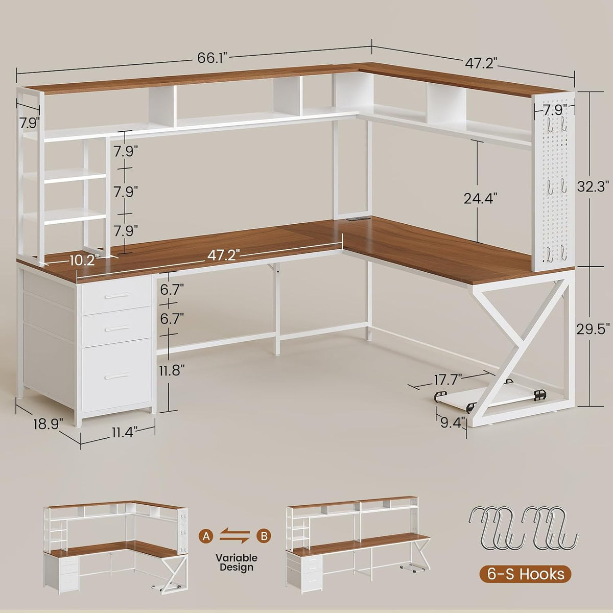 SEDETA L Shaped Office Desk, Convertible 94.5" Computer Desk with Drawers