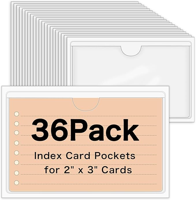 36 Pack 2" x 3" Index Card Holder Adhesive Plastic Label Holders Clear Tote Bag by BESARME