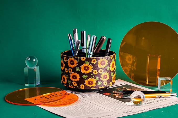 Hennaja Round Leather Art Supply Organizer, Remote Control Holder, 360 Degree - Image 8