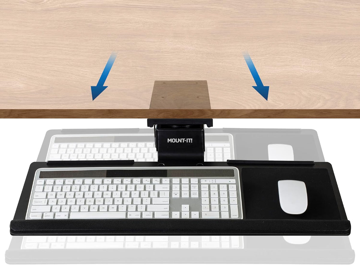 Mount-It! Under Desk Keyboard Tray with Wrist Rest, Tilt and 90 Swivel